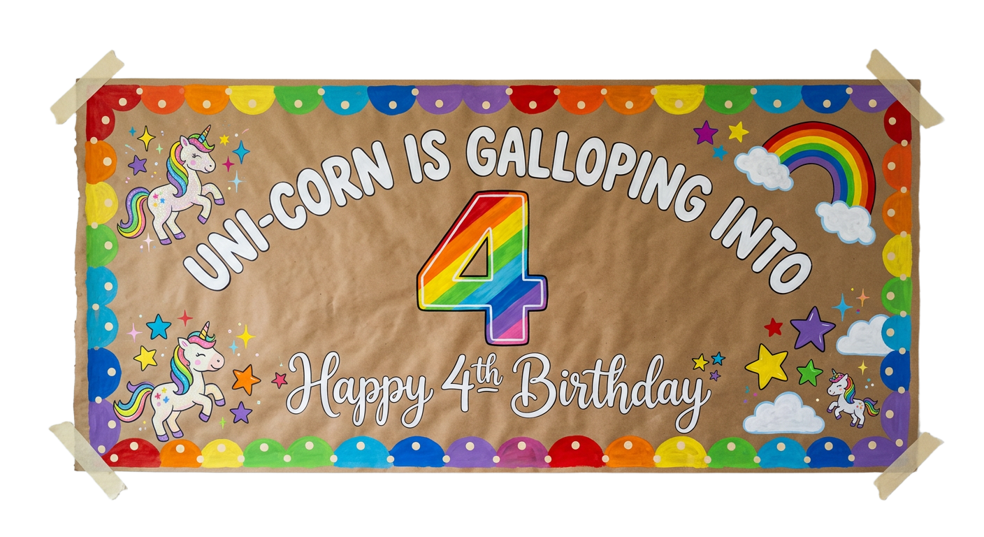 Rainbow unicorn birthday poster route