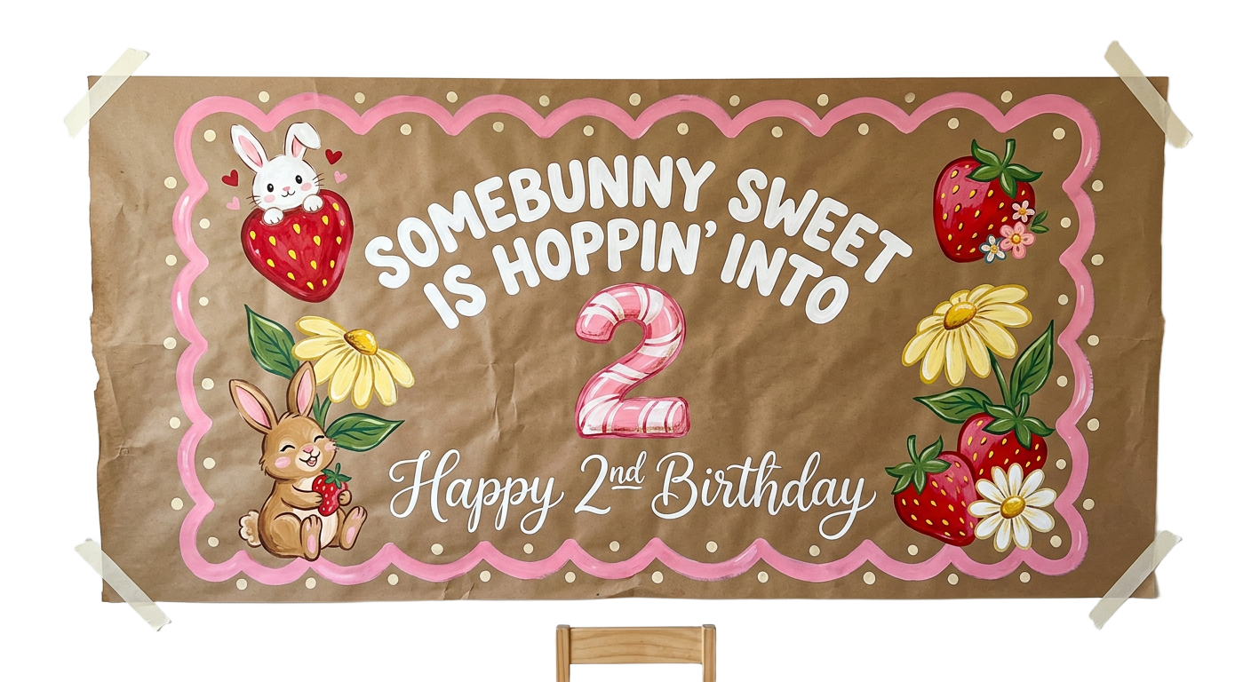 Baby shower welcome sign poster route with bunny and florals